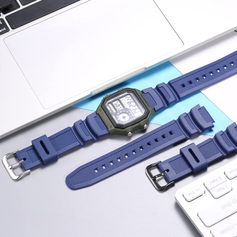 MCXGL Natural Resin Replacement Watch Band Compatible with Casio W218H W-219H AE1200WH AE-1300WH W800H SGW-300H F-108WH Waterproof Rubber strap - Image 4